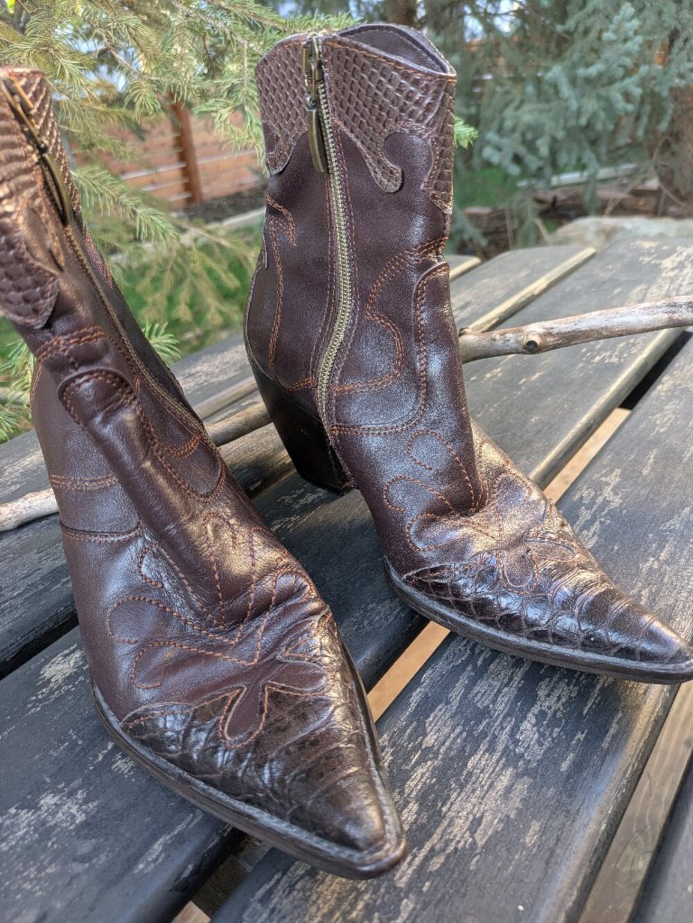 VTG Italian Leather Cowboy Boots Brown Lizard Size 35 US 5